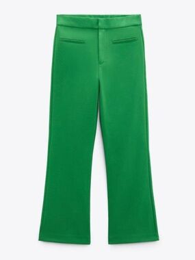 Zara retro intense green flare cropped pants made in Europe NWT
